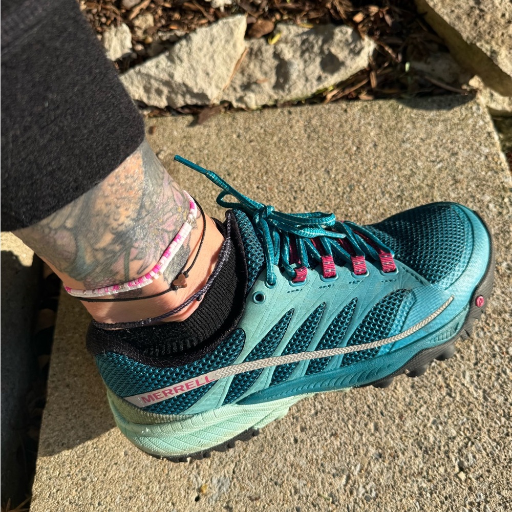 Merrell Women's Teal and Pink Trail Running Shoes - Picture 3 of 10